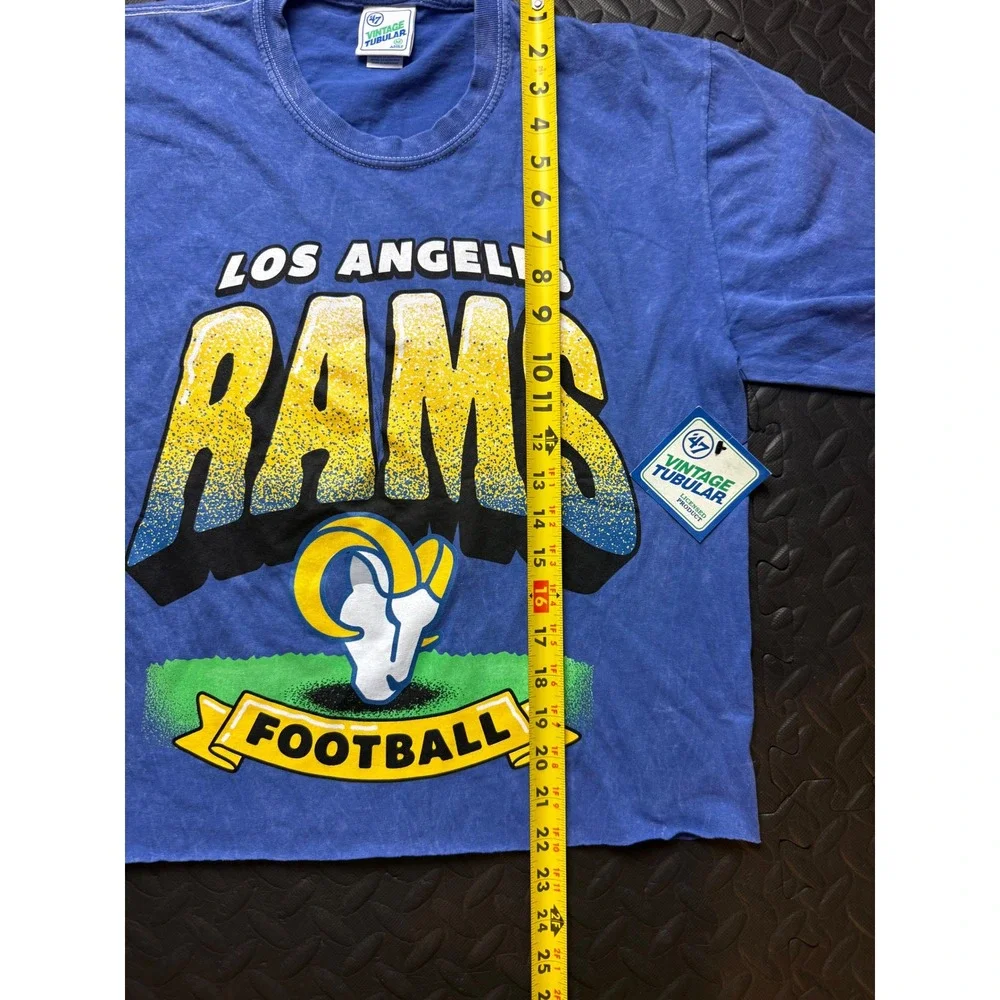 47 Brand Los Angeles Rams Long Sleeve Graphic T-Shirt Blue Mineral Wash Crop Med - Picture 6 of 8
